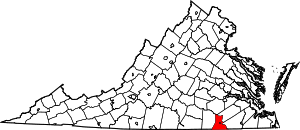 Map of Virginia highlighting Greensville County