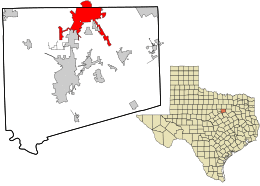 Location in Johnson County and the state of Texas