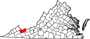 Map of Virginia highlighting Tazewell County