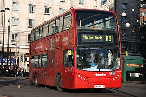 Metroline TE879 on Route 113, Marble Arch (15444625984).jpg