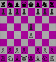 A screenshot of the GNU Chess program in graphic mode showing the chessboard with Unicode characters.