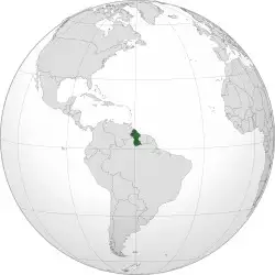 Location of&nbsp;Guyana&nbsp;(dark green) in South America&nbsp;(grey)