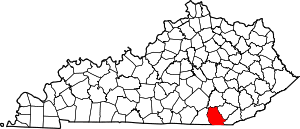 Map of Kentucky highlighting Whitley County