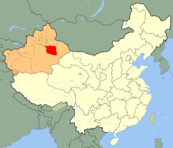 Turpan (red) in Xinjiang (orange)