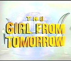 The show's title in giant reflective gold font over an image of the Time Capsule launch room in the year 3000.