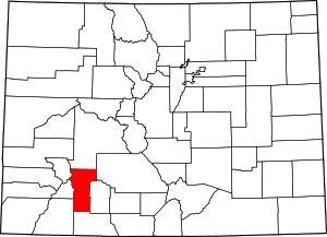 Map of Colorado highlighting Hinsdale County