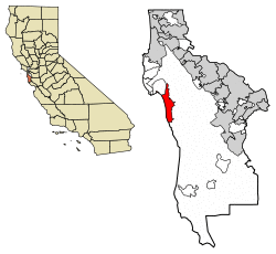Location of Half Moon Bay in San Mateo County, California