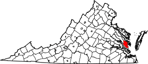Map of Virginia highlighting Gloucester County