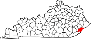 Map of Kentucky highlighting Letcher County