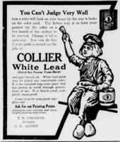 A promotional poster for "COLLIER White Lead" (these words are highlighted) featuring a large image of a boy