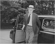 Photograph of Secretary of Labor Lewis Schwellenbach, evidently arriving at the White House for a Cabinet meeting. - NARA - 199146.jpg