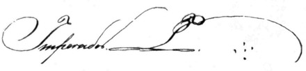 Cursive signed Imperador followed by a script P and 5 dots arranged as a cross