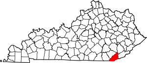 Map of Kentucky highlighting Bell County