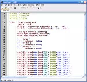 Screenshot of SciTE, which uses the Scintilla component