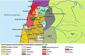 Map of the feudatories of the king of Jerusalem in 1187