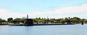 US Navy 090723-N-3666S-038 Sailors man the rails aboard the Virginia-class attack submarine USS Hawaii (SSN 776) as she pulls into her new homeport at Naval Station Pearl Harbor.jpg