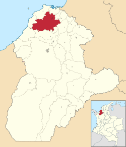 Location of the municipality and town of Santa Cruz de Lorica in the Córdoba Department of Colombia.