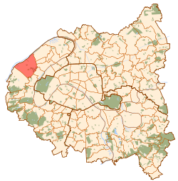 Location (in red) within Paris inner suburbs