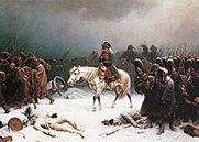 Painting of Napolean and his troops in winter retreating from Moscow