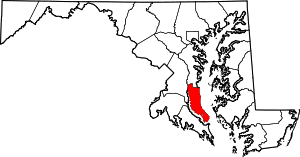 Map of Maryland highlighting Calvert County