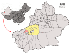 Location of Kalpin County (red) within Aksu Prefecture (yellow) and Xinjiang