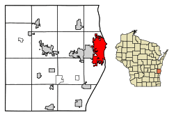 Location of Sheboygan in Sheboygan County, Wisconsin.
