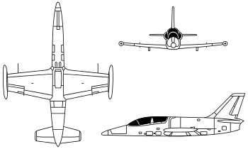 Orthographically projected diagram of the Aero L-39 Albatros.