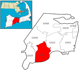 Location of ZIP code 02655 Osterville within the Town of Barnstable, county, and state
