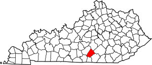 Map of Kentucky highlighting Russell County