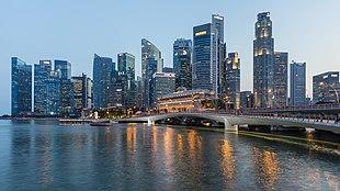 Skyline of the Central Business District of Singapore with Esplanade Bridge in the evening.jpg