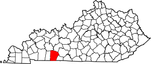 Map of Kentucky highlighting Logan County