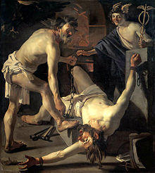 1623 Dirck van Baburen, Prometheus Being Chained by Vulcan Rijksmuseum, Amsterdam.jpg