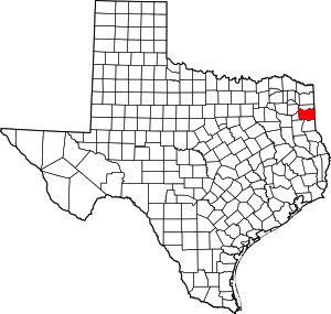 Map of Texas highlighting Harrison County