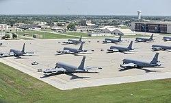 Several KC-135R Stratotankers on the apron at McConnell AFB during 2013.