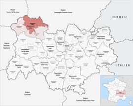 Location within the region Auvergne-Rhône-Alpes
