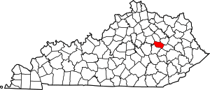 Map of Kentucky highlighting Powell County