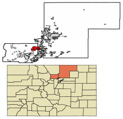 Location of the City of Longmont in Boulder and Weld counties, Colorado.