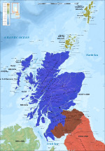 An outline map of Scotland and northern England coloured to show the lands ceded by Baliol to Edward III