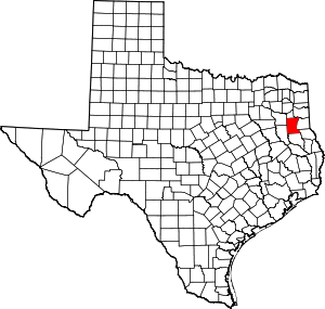 Map of Texas highlighting Rusk County