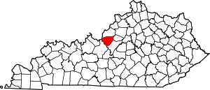 Map of Kentucky highlighting Bullitt County