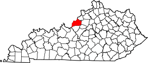 Map of Kentucky highlighting Jefferson County