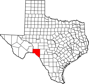 Map of Texas highlighting Val Verde County