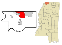 Location of Southaven in Mississippi
