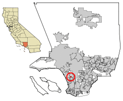 Location of Lennox in Los Angeles County, California.