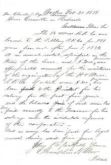 Letter confirming 999 year lease of Vermont and Massachusetts Railroad to Fitchburg Railroad