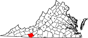 Map of Virginia highlighting Carroll County