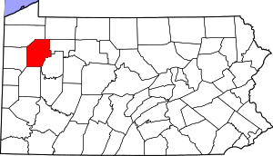 Map of Pennsylvania highlighting Venango County